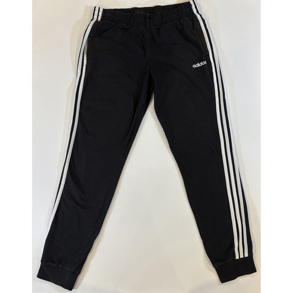 Adidas Essentials 3-Stripe Joggers Mens Medium Black Fleece Tapered Sweatpants